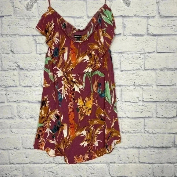 Express Gauze Botanical Floral Ruffled Tube Mini Dress - Picture 2 of 7